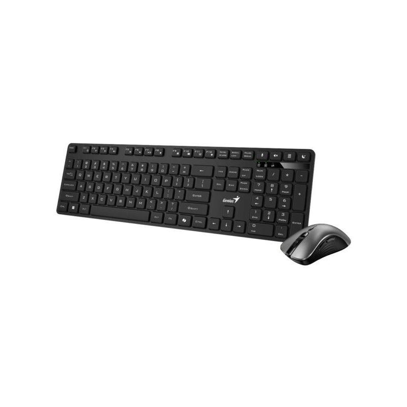 Kit wireless Genius tastatura wireless 104 taste (slim) + mouse wireless 1200dpi, 3 butoane, 11 taste functii multimedia, silent, AI key, negru