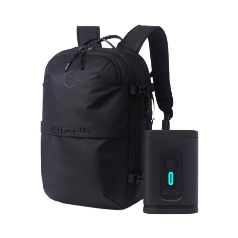 Lemontti Rucsac Smart Premium cu Vacuum si pompa vid 5 capete inclusa, 30-60L pentru cabina avion, impermeabil, doua mufe incarcare USB: USB-A si Type-C, extensie suplimentara, sistem antifurt, Negru