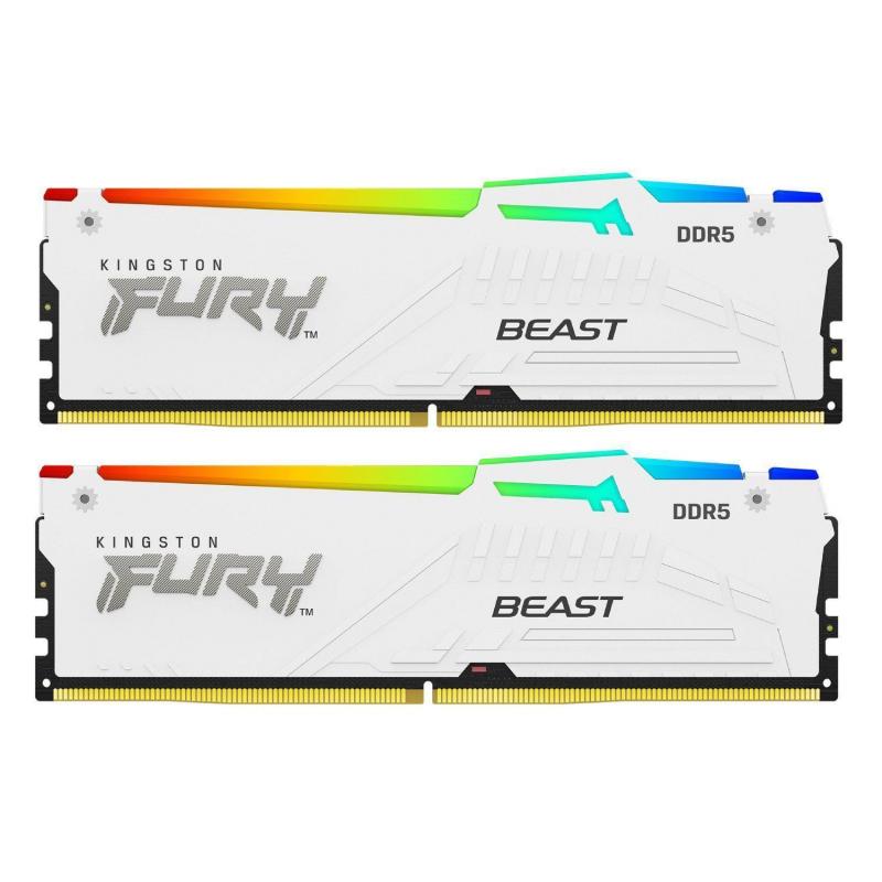 Memorie RAM Kingston DDR5 32GB 6400Mhz CL32 1.4V Dual Channel Kit Fury Beast White RGB XMP