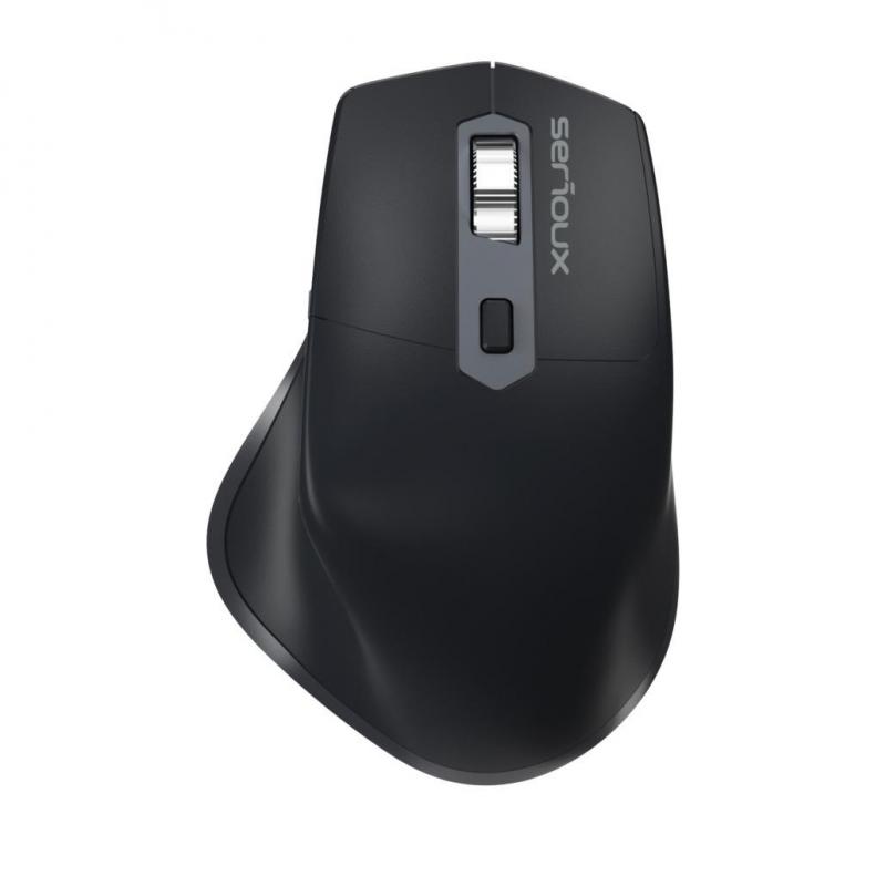 Mouse Serioux Apex 166 Wireless reincarcabil USB-C, Negru, senzor: Optic, DPI: 800/ 1200/1600/ 2400, conexiune: Dongle USB 2,4 GHz, banda de frecventa: 2,4 GHz, click silentios, design ergonomic, baterie integrată litiu de 500 mAh, cerințe OS: Win, Mac, V