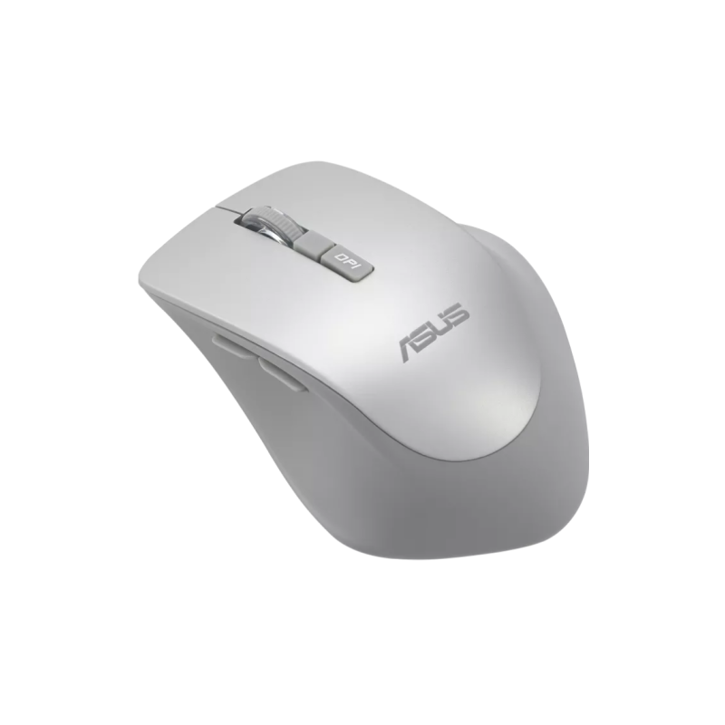Mouse wireless ASUS WT425 (PN 90XB0280-BMU0L0), culoare Silver, rezoluţie 1000/1600 dpi comutabil, conectivitate RF 2.4GHz cu dongle USB, ergonomie pentru mâna dreaptă, clicuri silenţioase, dimensiuni 106 ,84×74,73×39,13 mm, greutate 82 g (cu baterie), al