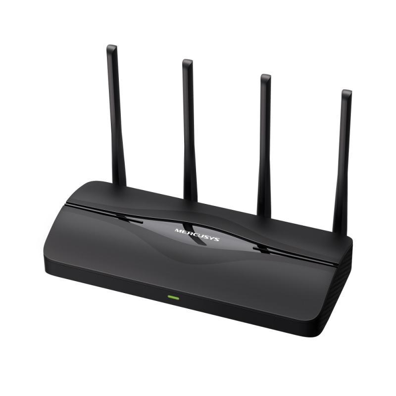 BE3600 Dual-Band Wi-Fi 7 Router SPEED:688 Mbps at 2.4GHz +2880 Mbps at 5GHz SPEC:4× Fixed Omni-Directional Antennas, 1× 2.5 Gbps WAN Port + 1× 2.5 Gbps LAN Port + 2× 1 Gbps LAN Ports, MLO, 4096-QAM, EHT160 on 5GHz FEATURE: MERCUSYS App, Router/AP Mode, WP