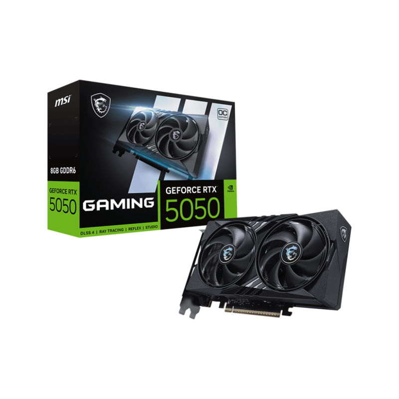 MSI GeForce RTX 5050 8G GAMING OC. Graphics processor family: NVIDIA, Graphics processor: GeForce RTX 5050. Discrete graphics card memory: 8 GB, Graphics card memory type: GDDR6, Memory bus: 128 bit. Maximum resolution: 7680 x 4320 pixels. DirectX version