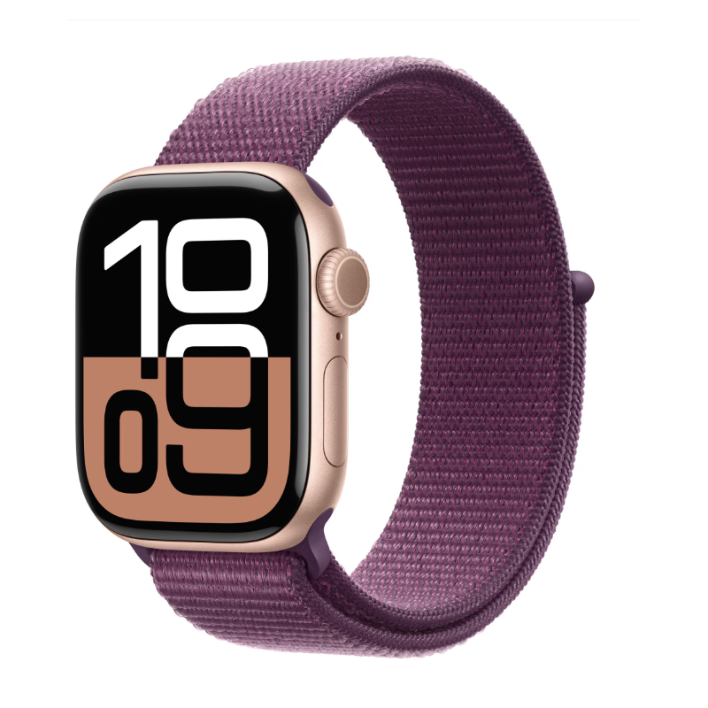 Apple Watch Series 10 GPS 42mm Rose Gold Aluminium Case with Plum Sport Loop