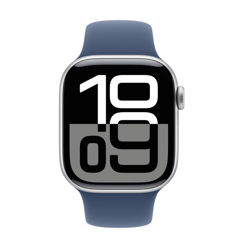 Apple Watch Series 10 GPS + Cellular 42mm Silver Aluminium Case with Denim Sport Band - S/M