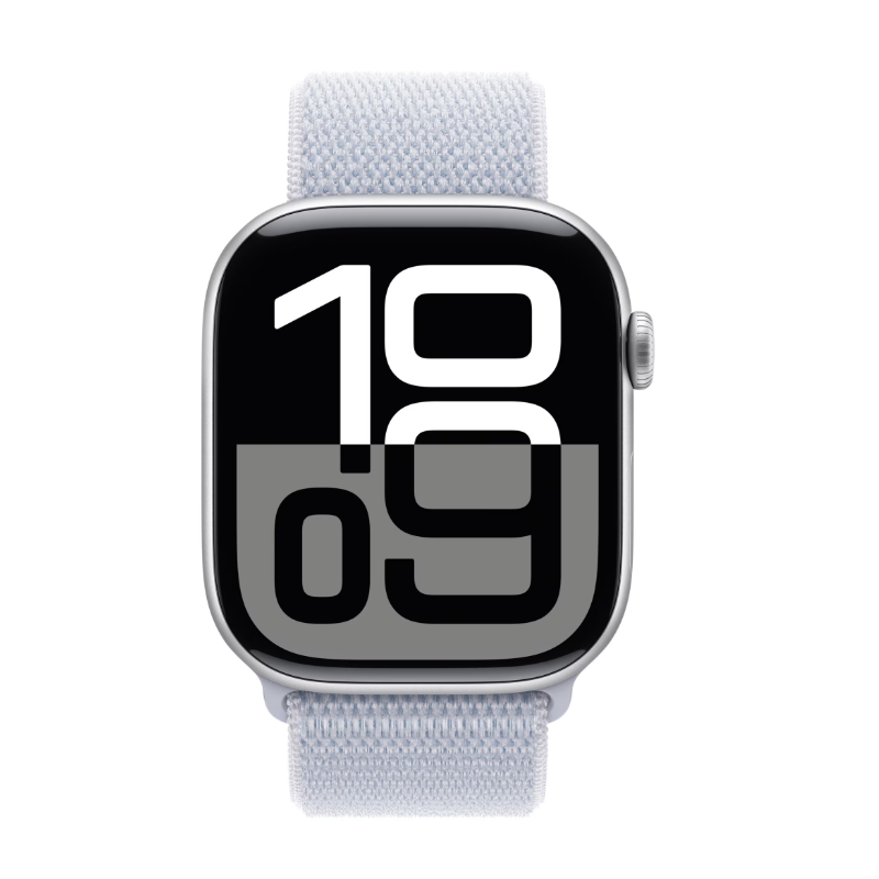 Apple Watch Series 10 GPS + Cellular 46mm Silver Aluminium Case with Blue Cloud Sport Loop