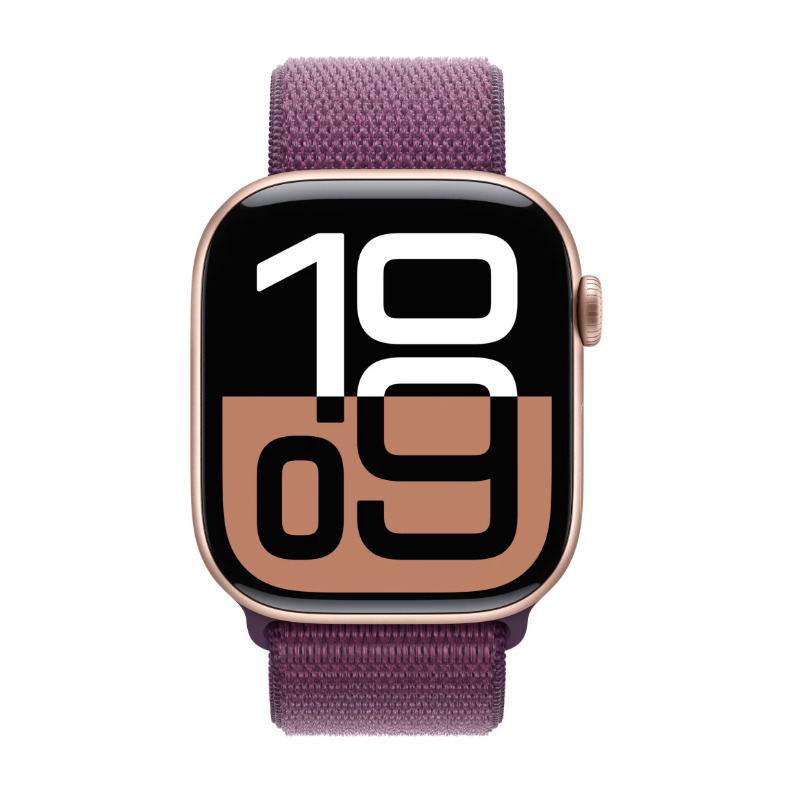 Apple Watch Series 10 GPS + Cellular 46mm Rose Gold Aluminium Case with Plum Sport Loop