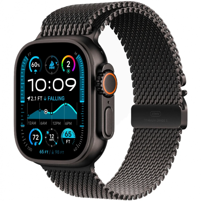 Apple Watch Ultra 2, GPS, Cellular, Carcasa Black Titanium 49mm, Black Titanium Milanese Loop - M