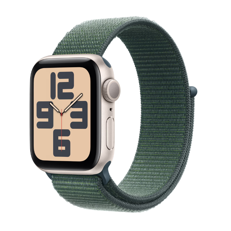 Apple Watch SE GPS 44mm Starlight Aluminium Case with Lake Green Sport Loop
