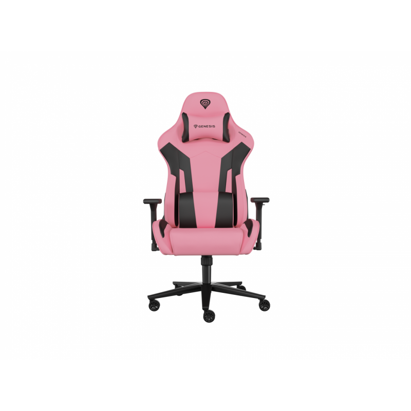 Scaun gaming Genesis Nitro 720, piele ecologica, reglabil pe inaltime, suporta pana la 150 kg, inaltime reglabila 46.5 - 53.5 cm, spatar ajustabil 135°, dimensiuni roti 60mm,  negru/roz