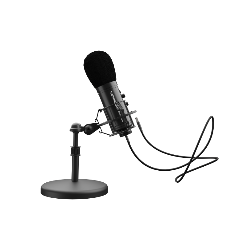 Microfon Genesis Radium 600 G2, tip Condenser, model cardioid, suport fix, conectivitate USB-C si Jack 3.5 mm,  raspuns in frecventa 30 - 18.000 Hz, sensibilitate -36 dB, lungime cablu 180 cm, negru