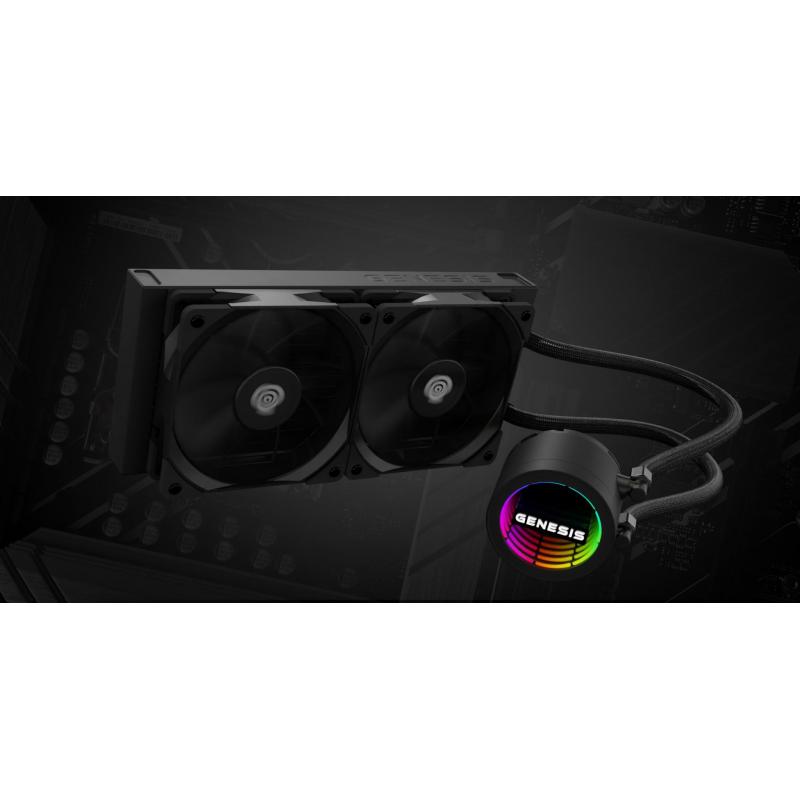 Cooler Procesor GENESIS HYDRIA 240 NEGRU, dimensiune radiator 276x120x27mm, 2 ventilatoare ARGB, Viteza ventilatoare: 500-1550 RPM, Airflow ventilatoare: 80 CFM, Suport AMD: AM4/AM5, suport INTEL: LGA 1151/1156/1150/1200/1700/1851