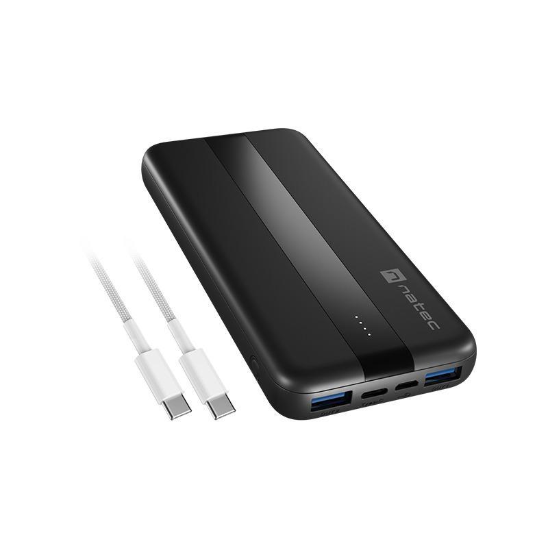 Baterie externa Natec, capacitate 10000 mAh, 3 porturi USB, baterie Li- Polymer, negru