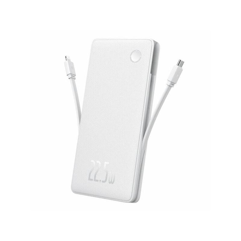 Baterie externa Baseus Airpow lite, 10000mAh, 22.5W, 1 x USB; 1 cablu x USB Type-C, 1 cablu x Iphone Lightning, total 3A, alb