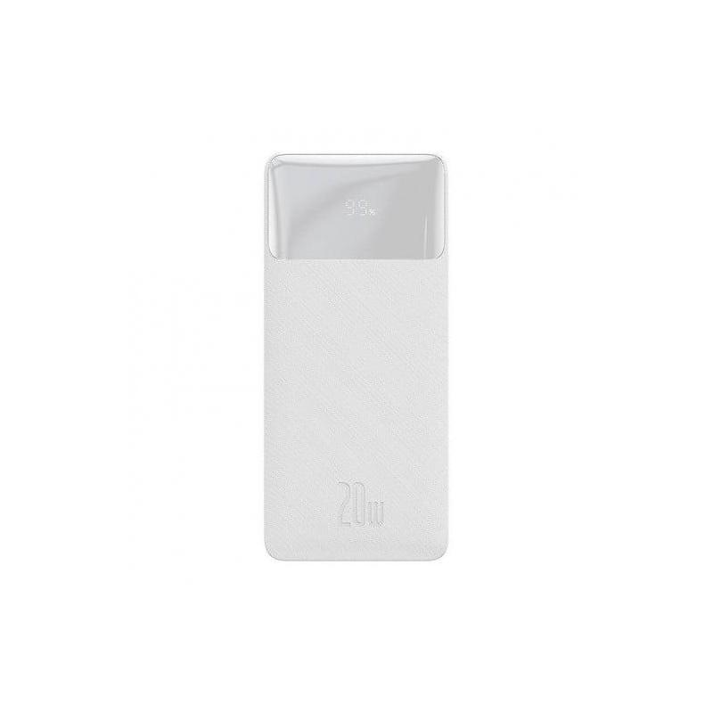 Baterie externa Baseus Bipow, capacitate 10.000 mAh, 2 porturi iesire USB 2.0, 1 port USB-C, voltaj iesire 5 V, amperaj 3 A, functii display digital pentru nivel baterie, alb