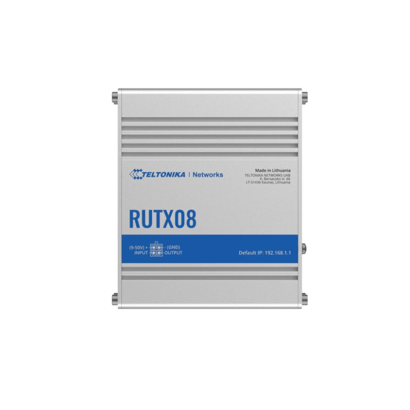 TELTONIKA INDUSTRIAL ETHERNET ROUTER RUTX08, Interfata: 1 x WAN port 10/100/1000 Mbps, 3 x LAN ports, 10/100/1000 Mbps, CPU: Quad-core ARM Cortex A7, 717 MHz, RAM: 256 MB, DDR3, 256 MB, SPI Flash, Sistem operare: RutOS (OpenWrt based Linux OS), Dimensiuni
