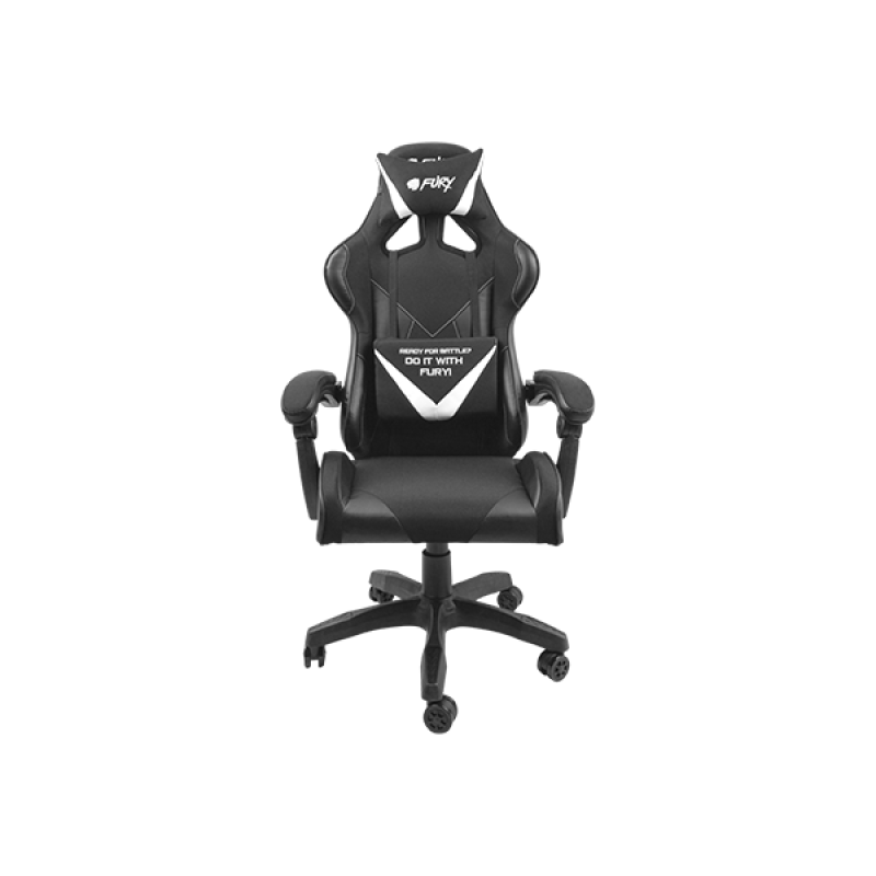 Scaun gaming FURY AVENGER L, material piele ecologica+polyester, reglabil pe inaltime, greutate maxima suportata 150 kg, inaltime scaun reglabil 46.5 - 56.5 cm, spatar ajustabil 180°, dimensiuni roti 60mm,  echipat cu piston cu gaz clasa 3, manere 4D, neg