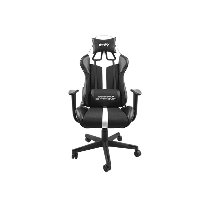 Scaun gaming FURY AVENGER XL, material piele ecologica+polyester, reglabil pe inaltime, greutate maxima suportata 150 kg, inaltime scaun reglabil 46.5 - 56.5 cm, spatar ajustabil 180°, dimensiuni roti 60mm,  echipat cu piston cu gaz clasa 3, manere 4D, al