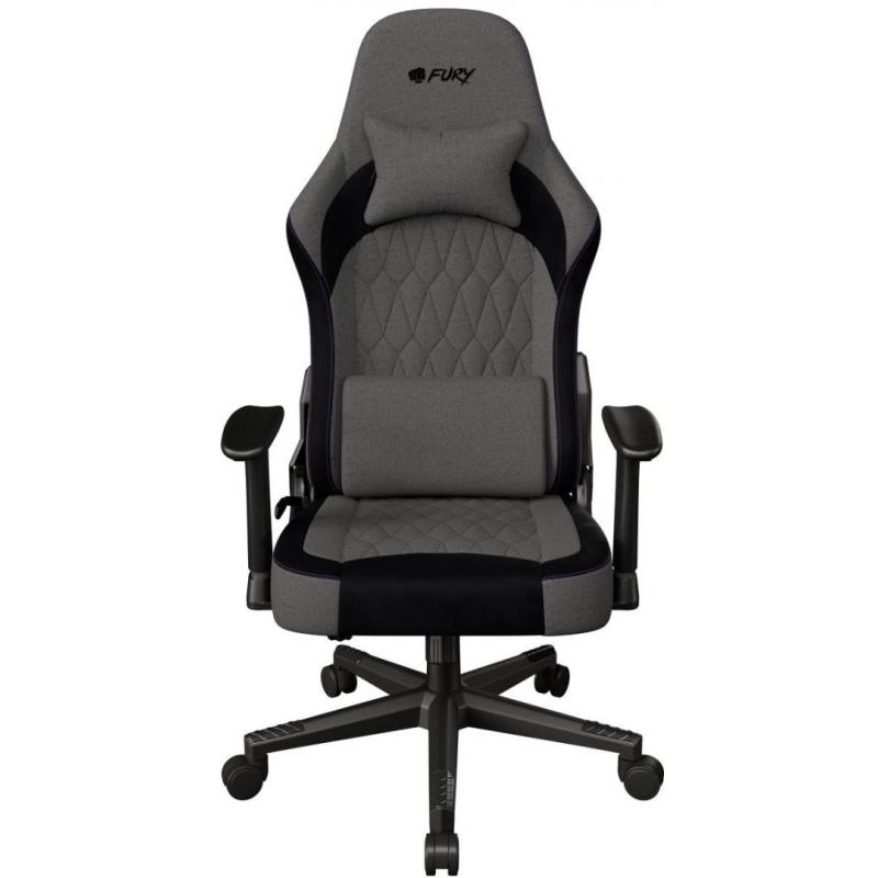 Scaun gaming FURY SHINAI S8, material fabric, reglabil pe inaltime, greutate maxima suportata 130 kg, inaltime scaun reglabil 30.5 - 37.5 cm, spatar ajustabil 135°, dimensiuni roti 60mm,  echipat cu piston cu gaz clasa 4, manere 1D, gri