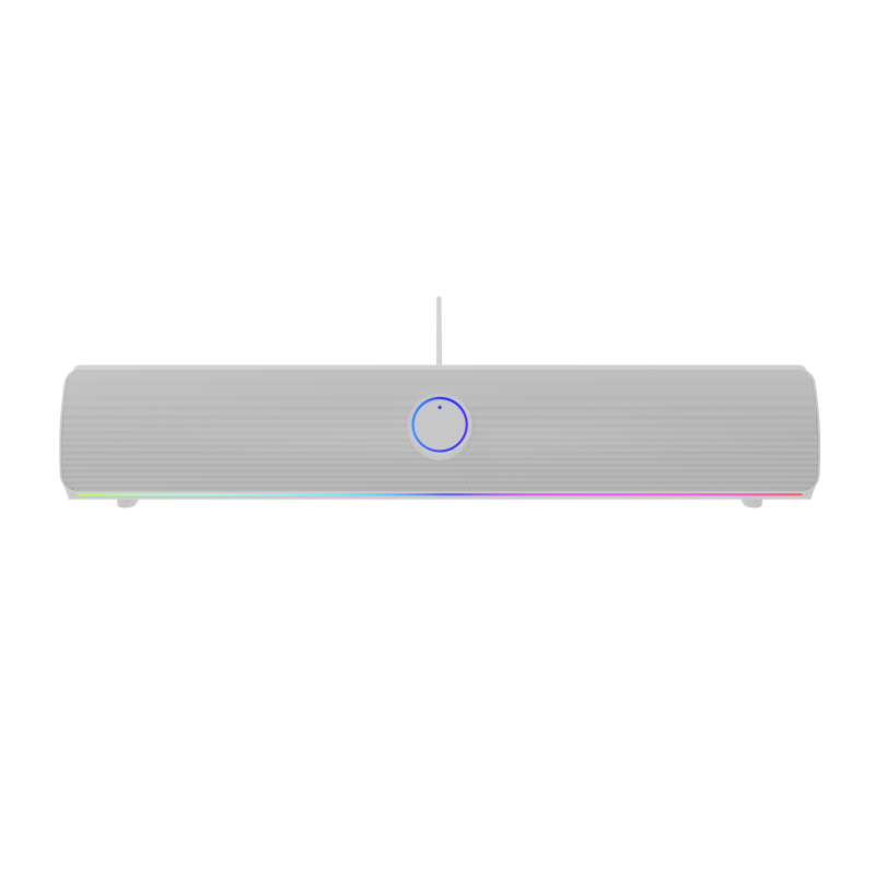 Soundbar GENESIS HELIUM 312BT 2.0, putere 10W, lungime cablu 150cm, frecventa raspuns 100 - 20000 Hz, iluminare multicolor, interfata USB-A, alb