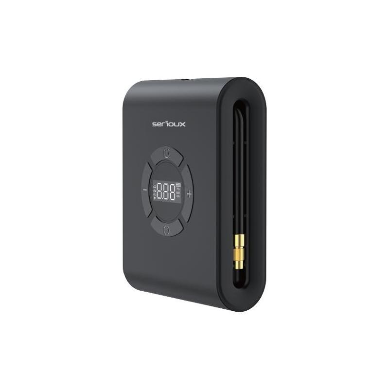 Starter auto cu compresor de aer Serioux, interval de presiune reglabil 3~150PSI/0,2~9,9BAR/20~990KPA, temperatura de functionare incărcare: 0° C~45°C, Descărcare: -20°C~60°C, temeperatura de depozitare 10 °C~50 °C, lungimea tubului de umflare 115 mm (inc