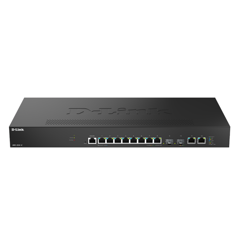 Switch D-Link 2.5Gigabit DMS-1250-10S, 8x RJ-45, 2x SFP+, 1x Console, 100/1000/2500 Mbps, compatibilitate 802.3u, 802.3ab, 802.3bz, 802.3ae, 802.3z, 802.3az, 802.3x, 802.1Q, 802.1