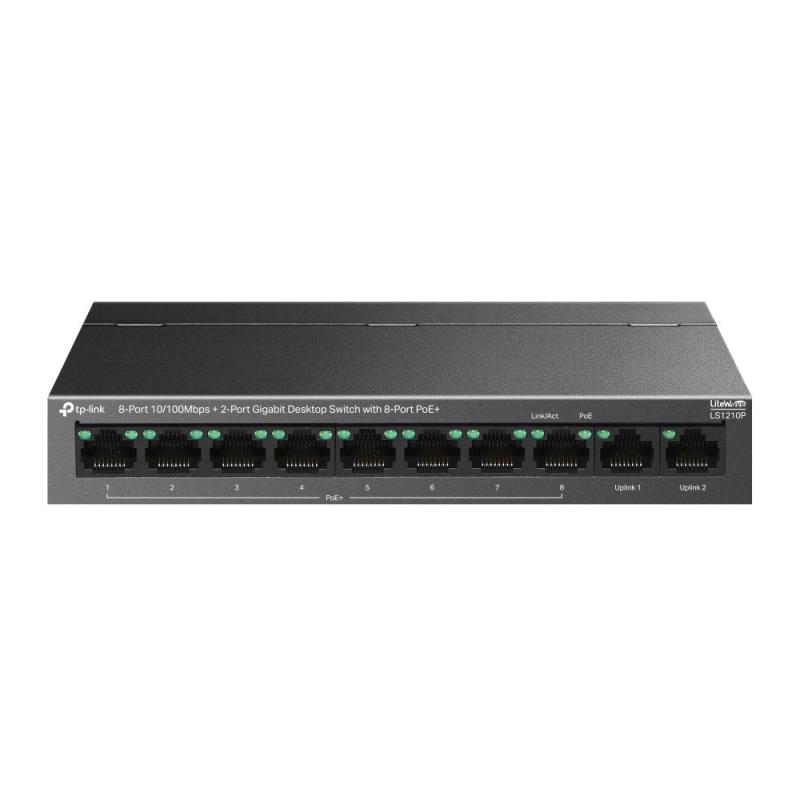 Switch TP Link 8-Port 10/100Mbps+2-Port Gigabit Desktop Switch with 8- Port PoE+, 10BASE-T: UTP category 3, 4, 5 cable (maximum 100m), 100BASE- TX: UTP category 5 or above cable (maximum 100m), 1000BASE-T: UTP category 5e or above cable (maximum 100m), 5.