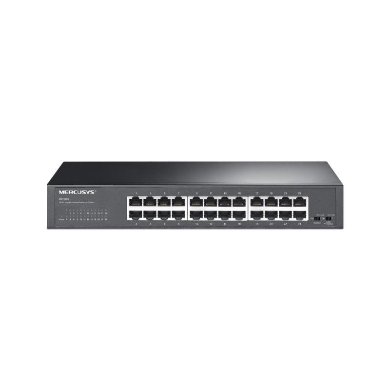 Swtich desktop/rackmount Mercusys, IEEE 802.3i, IEEE 802.3u, IEEE 802.3ab, IEEE 802.3x, IEEE 802.1p, 24×10/100/1000Mbps RJ45 Ports, Auto- Negotiation, Auto MDI/MDIX, switch capacity 48 Gbps
