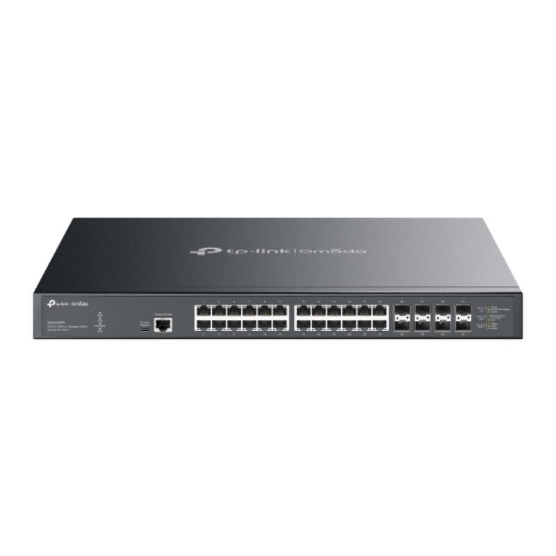 Omada 32-Port 10GE L2+ Managed Switch with 24-Port PoE++ PORT: 24× 10G RJ45 PoE++ Ports, 8× 10G SFP+ Slots, RJ45/USB Type C Console Port SPEC: 802.3bt/at/af (up to 90W/port), 770 W PoE Power, 1U 19-inch Rack- mountable Steel Case FEATURE: Integration with