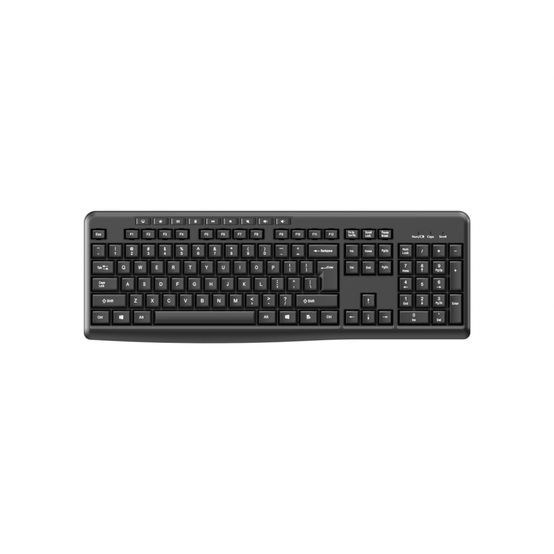 Tastatură wireless 2.4G SRXK-SKB706W, Tastatură: cu rând independent de taste multimedia, Mod Wireless: 2.4G, Număr taste: 104 + 9 taste rapide, Material: ABS, Culoare: Negru, Chipset: Huntersun, Tip interfață: USB,  Dimensiune: 442*152*25mm ; 440g, Bater