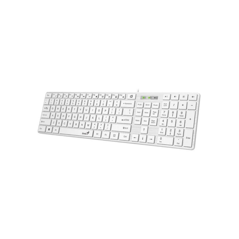 Tastatura Genius SlimStar 126 cu fir, USB, multimedia, 104 taste + 12 taste multimedia, alb