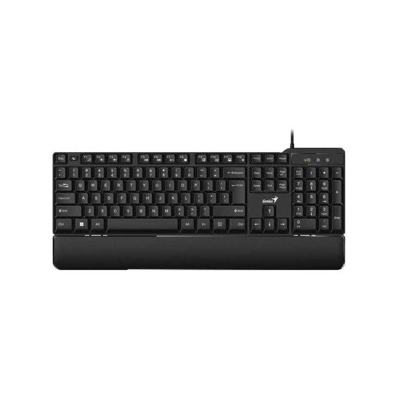 Tastatura Genius USB, 105 taste + 12 taste multimedia, palm rest, negru