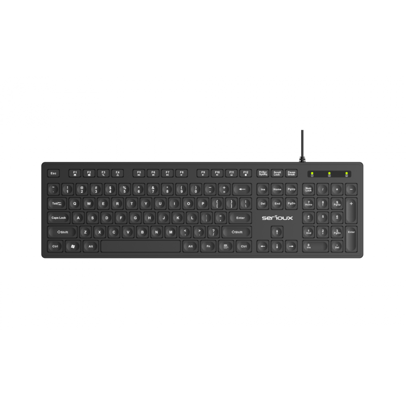 Tastatura Serioux cu fir, interfata USB, 104 taste, material ABS, US Layout, lungime cablu 1.5m PVC, dimensiuni 429*128*20mm; 416g, negru