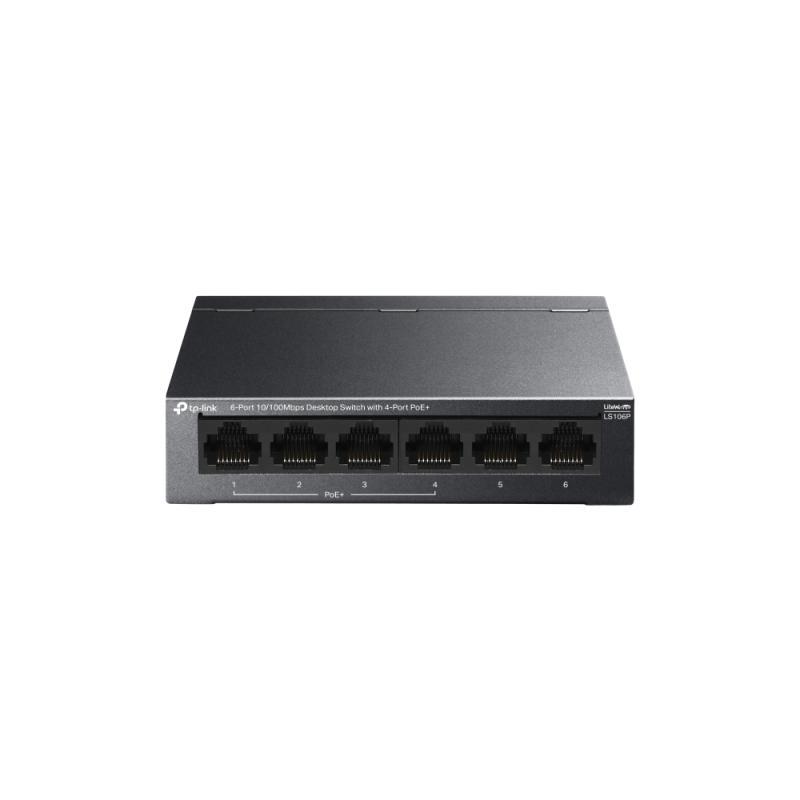 TP-LINK SWITCH LS106P, 6-Port 10/100Mbps Desktop Switch with 4-Port PoE+, 10BASE-T: UTP category 3, 4, 5 cable (maximum 100m), 100BASE-TX: UTP category 5 or above cable (maximum 100m), power input 220~240V, 50/60Hz (NV)