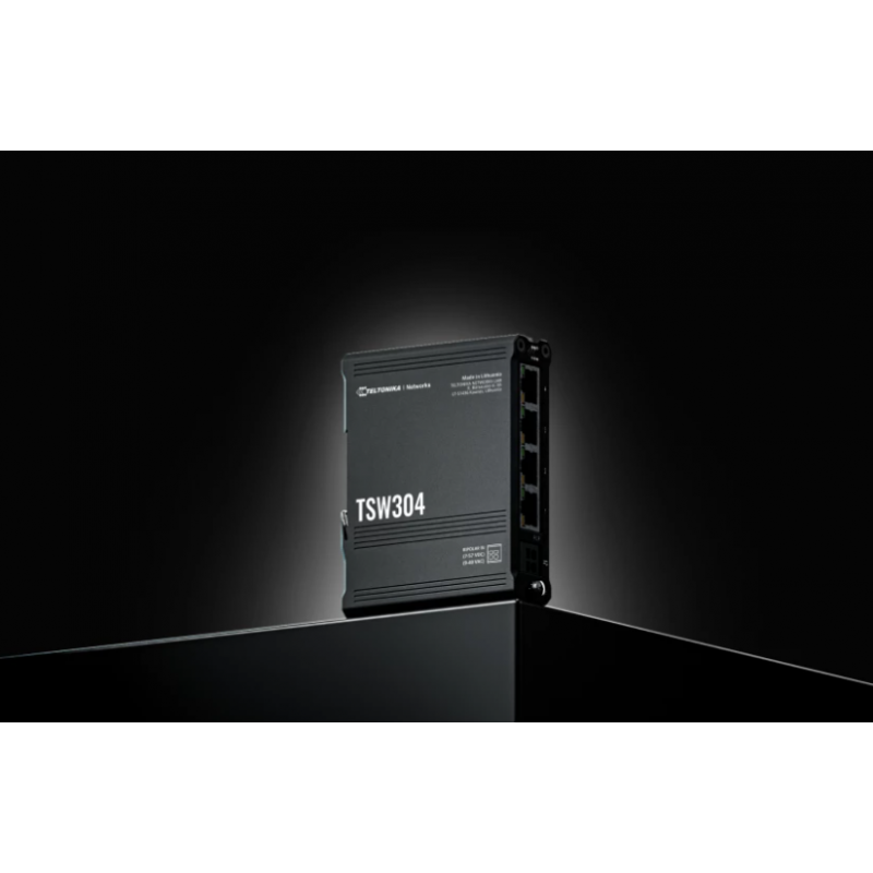 TELTONIKA 4PORT UNMANAGED DIN RAIL SWITCH TSW304, Interfata: 4 x ETH ports, 10/100/1000 Mbps, supports auto MDI/MDIX crossover, Standarde retea: 802.3i, 802.3u, 802.3ab, 802.3x, 802.3az, 802.3ad, Latime de banda: 8 Gbps, Carcasa aluminiu, Dimensiuni: 102 