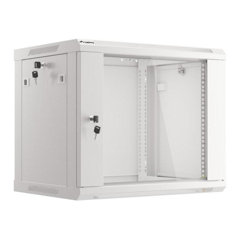 Dulap rack de perete 19", 9U, 600x450 mm, usa din sticla, gri, V2