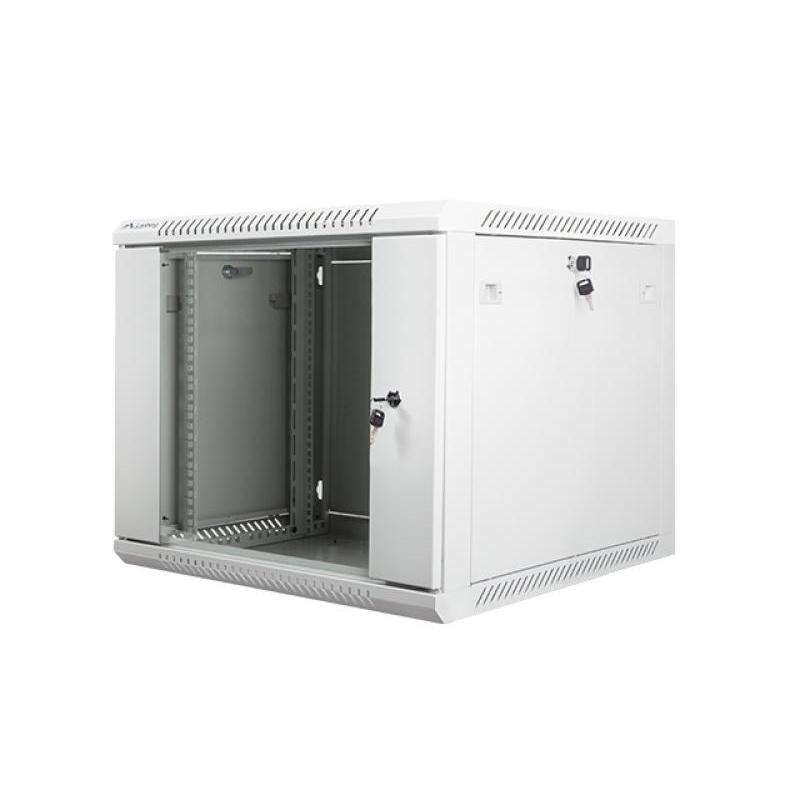 Dulap rack de perete 19", 9U, 600x600 mm, usa din sticla, gri, V2